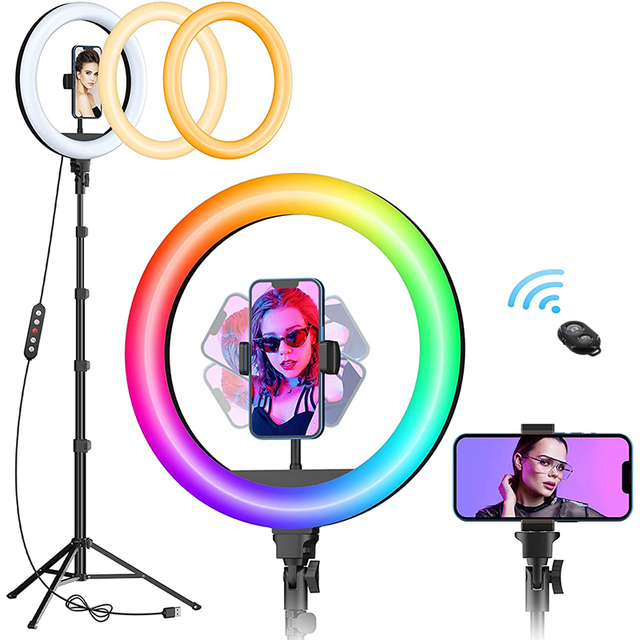 YEAH LED Dimmable Ringlight 12 Inch Selfie RGB Ring Light with 63" Adjustable Tripod Stand and Phone Holder for Live Stream