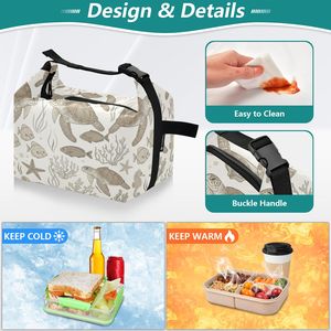 Hawaii Neutral Ocean Turtle Print Custom Insulated Lunch Bag, Cooler Bag for Picnic BBQ Food Takeout Delivery - Product Image 4