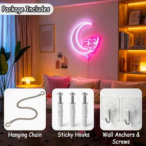 สีชมพูสีขาวป้ายไฟนีออนมูนแคทไฟ LED อะคริลิคตกแต่งผนัง USB ขับเคลื่อนห้องนอนตกแต่งห้องอายุการใช้งาน 25000 ชั่วโมง - Product Image 4