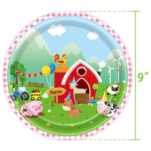 Vaisselle de fête sur le thème de la ferme, assiettes en papier, gobelets, serviettes, nappe, ensemble jetable pour enfants, anniversaire, 60-80 pièces, respectueux de l'environnement - Product Image 4