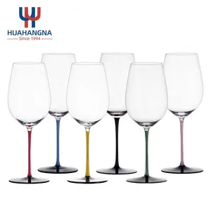 Premium Modern Hand Blown Long Red Stem & Black Base Crystal Colored Red & White Wine Glasses for Wedding Party
