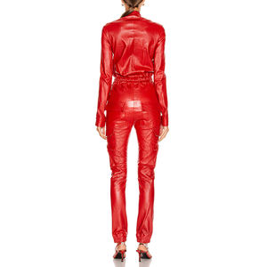Rosso Profondo Scollo A V Delle Donne Magro <span class=keywords><strong>di</strong></span> Un Pezzo <span class=keywords><strong>di</strong></span> Cuoio Cargo Tuta Con <span class=keywords><strong>Pantaloni</strong></span> Lunghi - Product Image 4
