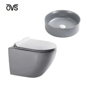 OVS Cultured Sanitary Wares Bathroom Ceramic Two Piece Sink Wc Hot Pink Toilet Bowl Set With Sink Set And Tiny Sink For Bathroom