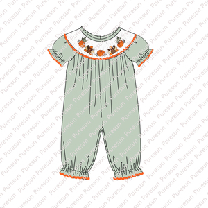 Vestito smocked <span class=keywords><strong>zucca</strong></span> tacchino di alta qualità bambina verde salvia autunno abbigliamento boutique abiti per bambini per l'autunno - Product Image 2