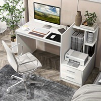 Bureau d'ordinateur compact moderne en bois blanc avec 2 tiroirs et étagère d'angle pour bureau à domicile