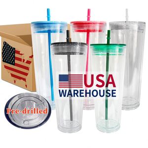US Warehouse Free Shipping 24oz Double Wall Plastic Coffee <b>Cup</b> Glitter Snow Globe Blank Tumbler Sold by case Reusable <b>Cups</b> - Product Image 1