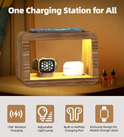Station de charge en bambou, chargeur sans fil rapide 15W, horloge, veilleuse, luminosité réglable, station de charge de chevet