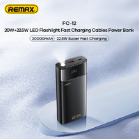 FC-12 REMAX 20 + 22.5 lampe de poche LED batterie externe charge rapide 20000mAh banques d'alimentation centrale Mini Portable câbles intégrés