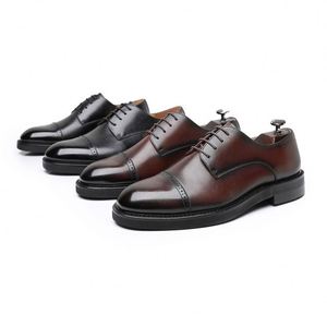 Nouvelles Chaussures Habillées Formelles pour Hommes - Oxfords Carrés à Lacets Respirants Légers avec Semelle Extérieure en Caoutchouc Antidérapant et Patchwork en Cuir Véritable - Product Image 4