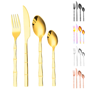 Cuchara GEMEI, cuchillo y tenedor, estilo bambú, cubiertos de Metal, superventas, juego de cubiertos de acero inoxidable dorado de <span class=keywords><strong>24</strong></span> <span class=keywords><strong>piezas</strong></span> - Product Image 3