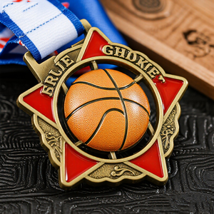 Manufacturer Personalized Award Design <b>Ribbon</b> Made Race Logo Medallions Metal Custom Medals and Trophies Basketball Medals - Product Image 1
