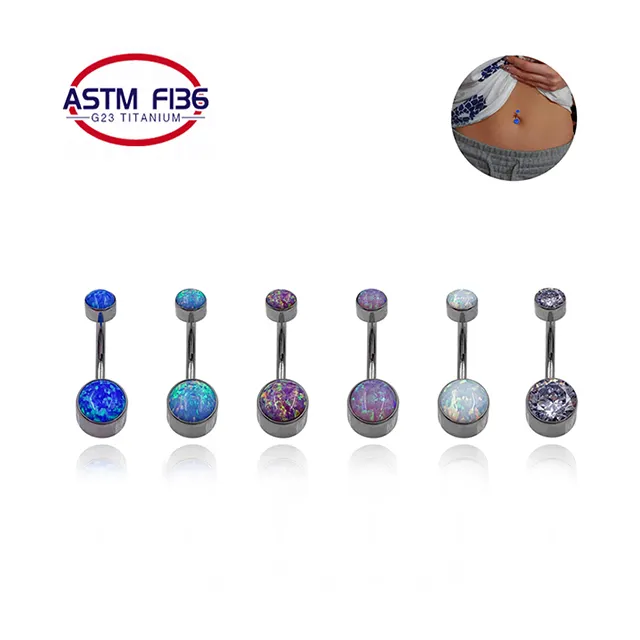 G23 ASTM F136 titanium zircon Opal belly button rings wholesale fashion body chain piercing body jewelry
