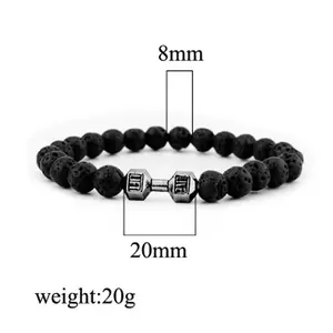 G1413 Amazon Hot Sale Bracelets pour hommes en perles Trendy Natural Black Volcanic Lava Stone Buddha Beads Cheap Dumbbell Bracelet