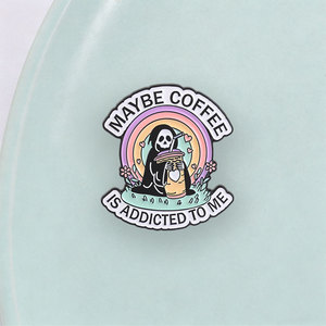 <span class=keywords><strong>Quizás</strong></span> el café esté obsesionado conmigo: Pin esmaltado de la Muerte con diseño de esqueleto arcoíris <span class=keywords><strong>y</strong></span> café, broche para decoración de mochila - Product Image 3
