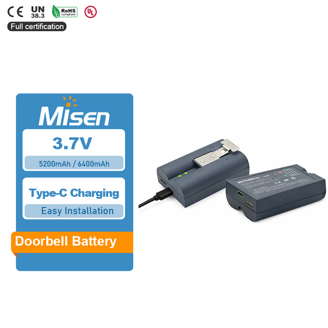 Rechargeable 18650 Lithium Battery Pack 1S2P 5200mAh 6400mAh Replacement for Ring Doorbell with Type-C Charging