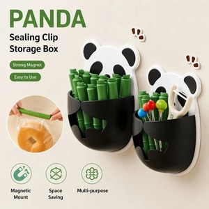 Cute Panda Magnetic Sealing <b>Clips</b> Holder Wall Mounted Food Bag Sealer Storage Box Kitchen Organizer Space Saving - Product Image 1