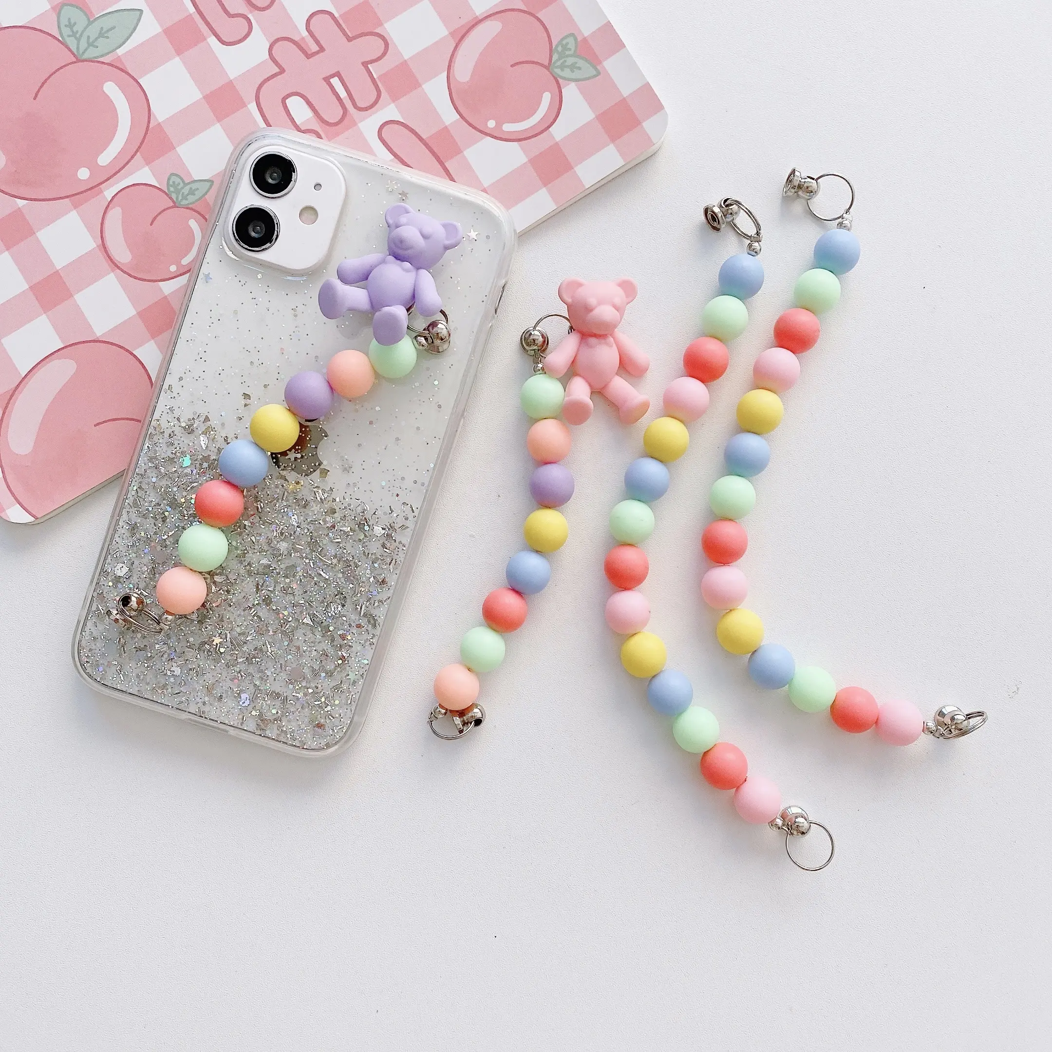 Regenboog Kleur Telefoon Case Ketting Met Schattige Acryl Beer Voor Draagbare Mobiele Telefoon Riem