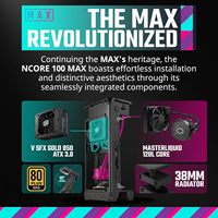 Boîtier PC Cooler Master NCORE 100 MAX Mini-ITX Full Tower compatible avec alimentation AIO, personnalisable, avec système de refroidissement liquide 120 mm AIO, alimentation SFX Gold V850W, PCIe 5.0 pris en charge