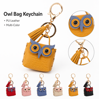 Schattig lederen uil portemonnee sleutelhanger mini dieren PU portemonnee kwast tas charme hanger sleutelring cadeau voor auto tassen RTS