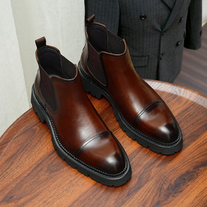 Chaussures en cuir véritable Dashing Head, semelles épaisses, style rétro décontracté britannique, tendance classique, chaussures pour hommes d'affaires, automne, imperméables - Product Image 5