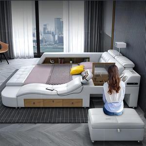 Nuevo estilo, diseño moderno, muebles multifunción para hotel, marco de madera, masaje, cuero eléctrico, cama doble suave con almacenamiento - Product Image 2
