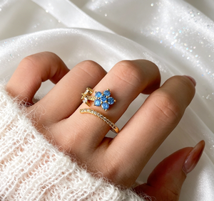 Bague ouverte fleur de cerisier en argent plaqué avec pierres CZ 3A de luxe coréennes, cristal bleu, pour l'index, vente en gros, bijoux pour femmes - Product Image 4