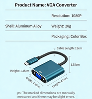 Adaptador Tipo-C a VGA 1080P/4K HD Compatible con Computadoras, Reproductores de DVD, Sistemas de Cine en Casa, Tarjetas Gráficas, Monitores Curvos, Televisores Inteligentes de 100 Pulgadas