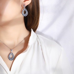 Durable Eco-friendly Brass Gold Plated 12*14mm Blue Zircon Teardrop Necklace and Ear <b>Ring</b> 3PCS <b>Set</b> Elegant <b>Women</b> Jewelry <b>Sets</b> - Product Image 6