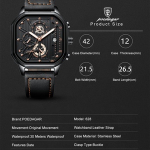 Montre homme POEDAGAR, luxe, décontractée, sport, chronographe, cuir, étanche, lumineuse, cadeau - Product Image 5