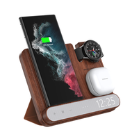 Stasiun Pengisi Daya Nirkabel Cepat Kayu dengan Jam LED Digital Pengisi Daya Nirkabel Kayu untuk Jam Tangan Pintar dan Ponsel 12/13/14/15/16/17