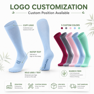 Wholesale Bamboo Compression <b>Socks</b> Seamless Running Circulation Compressed <b>Socks</b> with Embroidery for Women - Product Image 2