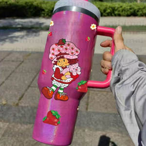Superventas de alta calidad tapa superior de paja con tapa de dibujos animados fresas Shortcakes vaso lindo aislado taza pequeña para niños - Product Image 4