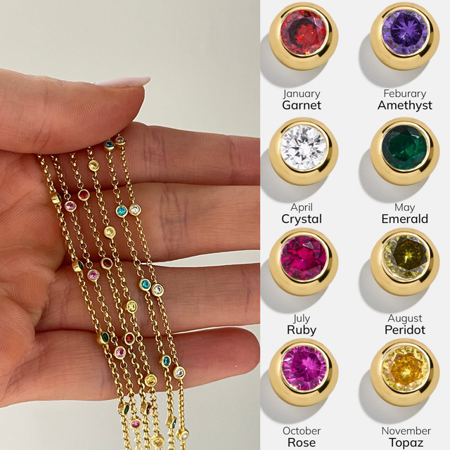 2025 Fashion Geometric Colorful Round Zircon Bracelet 12 Birthstones Stainless Steel Pvd Plated 18k Gold Birthday Gift Jewelry