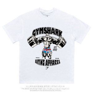 <span class=keywords><strong>T</strong></span>-shirt Chris Shark vintage style américain, coupe ample, respirant, 240g, en coton pur, idéal pour le fitness et la gym - Product Image 2