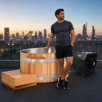Bain froid de luxe en cèdre et acier inoxydable pour 1 personne avec refroidisseur d'eau 1HP WiFi pour la maison, la salle de sport et le spa (Stock US)