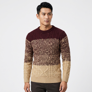 <b>Men's</b> Burgundy Beige Geometric Knitted Pullover <b>Sweater</b> Full Sleeve Winter <b>Wool</b> Acrylic Thick Regular Fit 2027 - Product Image 1
