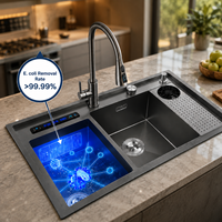 Évier de cuisine intelligent multifonction à ultrasons en acier inoxydable SUS304, évier intégré avec lave-tasses et affichage numérique