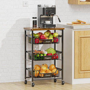Chariot de cuisine à 4 niveaux avec micro-ondes, étagère à café et organisateur sur roulettes verrouillables pour salon, bureau, balcon - Product Image 3