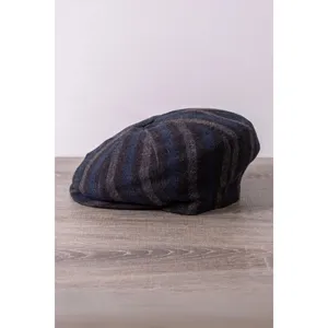 Casquette 8 panneaux bleu/gris - Laine rayée, Automne Hiver - Product Image 2