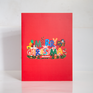 Tarjeta de felicitación 3D emergente, colorida, con tipografía del alfabeto navideño, tarjetas navideñas Kirigami - Product Image 1