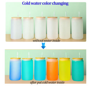 مستودع الولايات المتحدة الأمريكية 16oz 17oz 12oz 20oz 25oz اللون تغيير الباردة التسامي الزجاج يمكن البيرة يمكن ميسون جرة مع غطاء من البامبو و القش - Product Image 6