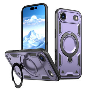 Coque de téléphone compatible avec iPhone 17 Air avec support rotatif magnétique, texture fibre de carbone, protection intégrale, antichoc - Product Image 2