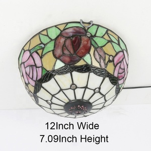 Lámpara de Techo LongHuiJing de 12 Pulgadas con Pantalla de Vidrio con Diseño de Rosas, 2 Luces, Estilo Tiffany, Montaje Empotrado - Product Image 4