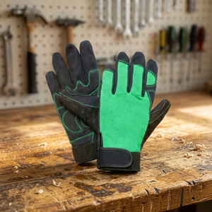 Guantes de Trabajo de Cuero Antideslizantes, Color Verde y Negro, con Puño Elástico, Guantes de Seguridad de Uso General, Resistentes a la Abrasión, Libres de Látex - Product Image 4