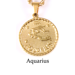 Una collana con i dodici <span class=keywords><strong>segni</strong></span> zodiacali, con medaglioni circolari dorati, ciascuno dei quali simboleggia un segno <span class=keywords><strong>zodiacale</strong></span> unico. - Product Image 1