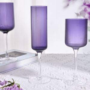 Verre à vin unique en cristal sans plomb à long pied, design classique à nervures colorées, 500-1000 ml, pour vin rouge, cocktail - Product Image 4