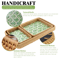 Plateau en rotin avec incrustation de nacre, plateau de service décoratif en osier avec base en bois, plateaux de panier tissés