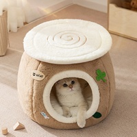 Lit pour animaux d'intérieur transfrontalier, doux, type niche d'arbre, pour chat, automne-hiver, fermé, petit lit pour chaton, nid chaud pour chat, Halloween