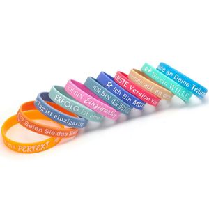 Bracelet en silicone coloré avec citations inspirantes en allemand et en anglais, personnalisé pour les événements sportifs scolaires, les équipes et les associations d'aide mutuelle - Product Image 6