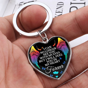 Nouveau collier en acier inoxydable avec pendentif en alliage Cœur de pêche Ailes éternelles, bijou porte-clés en forme de cœur - Product Image 3